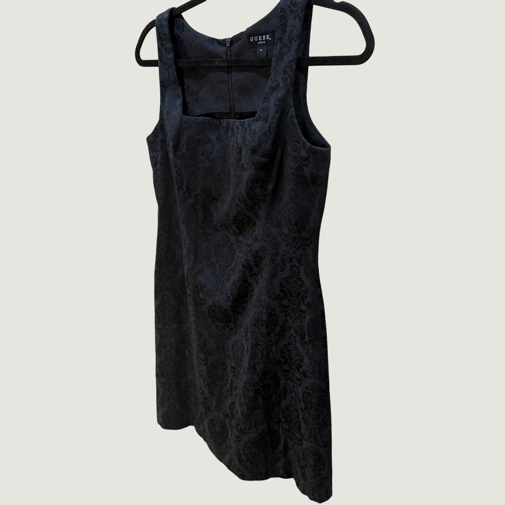 Guess Jeans Black Damask Jacquard Mini Dress Size 3 Vintage Y2K Goth Aesthetic